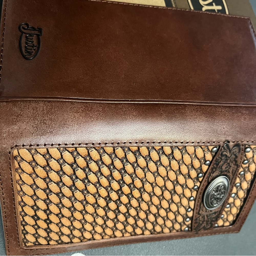 Justin Boots Brown and Tan Men's Leather Rodeo Wallet